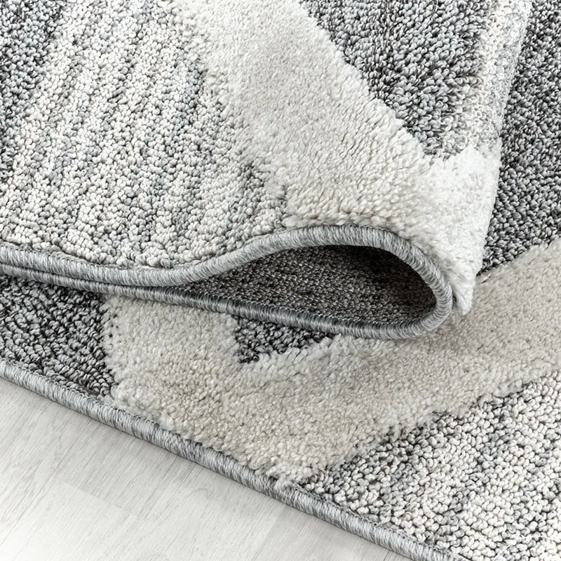 Teppich Skandinavisch Rund - Pitea Lines Grau Creme