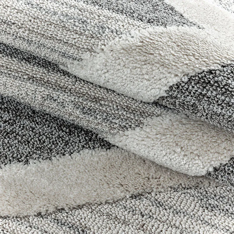Teppich Skandinavisch Rund - Pitea Lines Grau Creme
