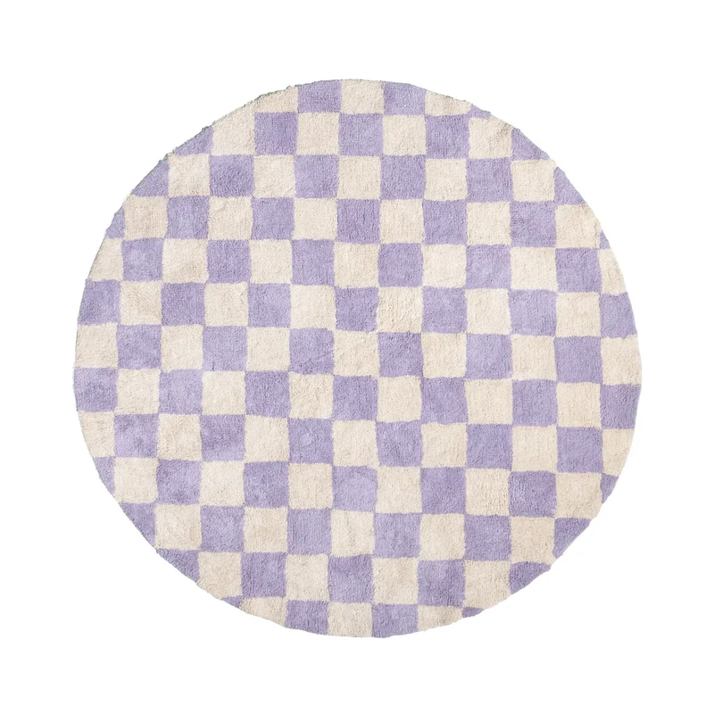 Rund Retro Teppich - Gambit Lila Weiß