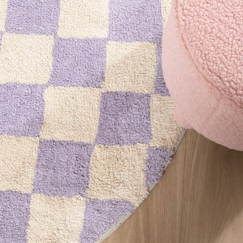 Rund Retro Teppich - Gambit Lila Weiß