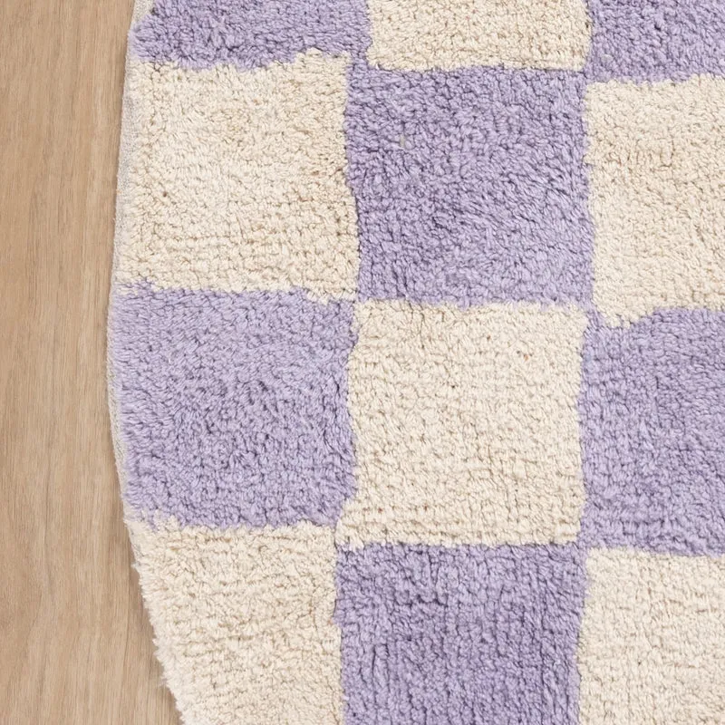 Rund Retro Teppich - Gambit Lila Weiß