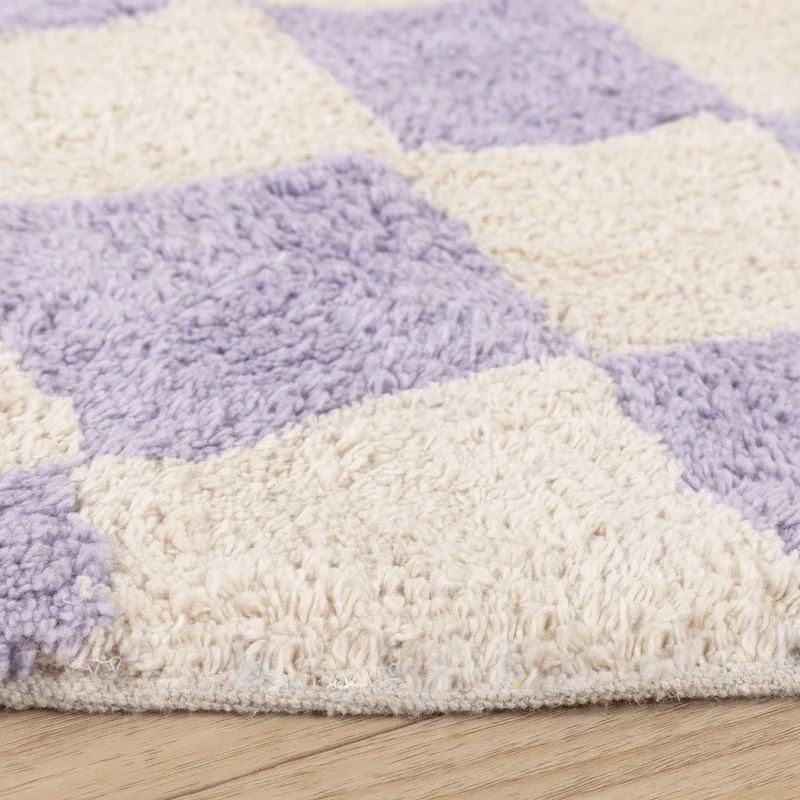 Rund Retro Teppich - Gambit Lila Weiß