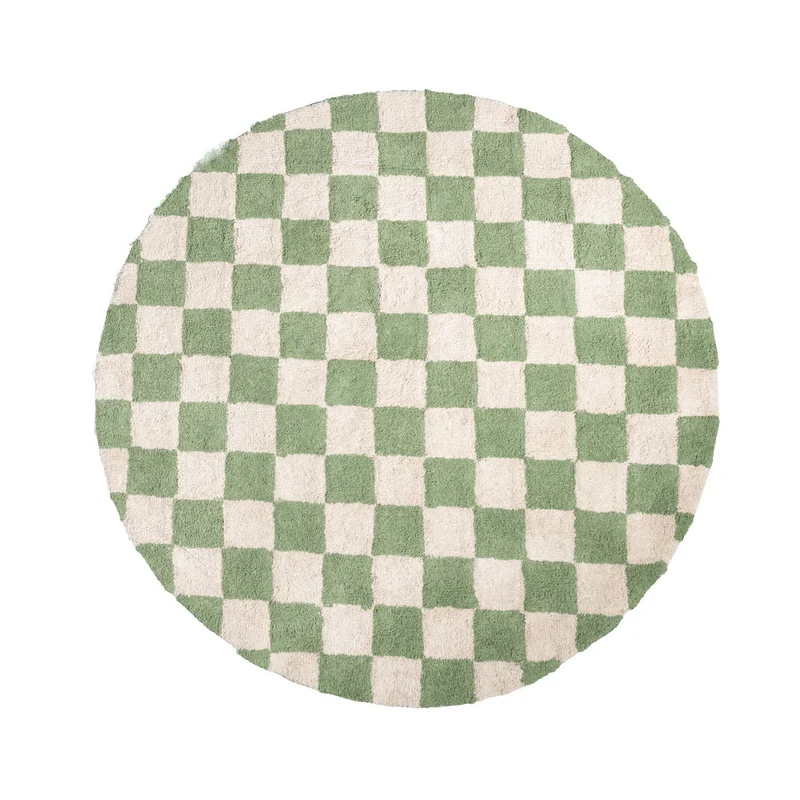 Rund Retro Teppich - Gambit Grün Weiß