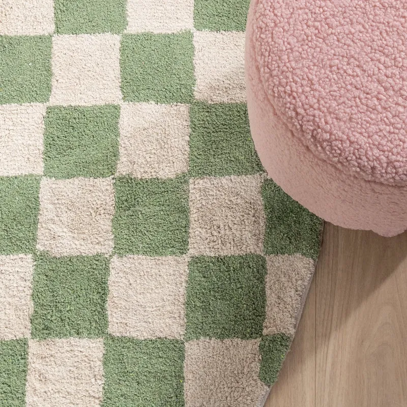 Rund Retro Teppich - Gambit Grün Weiß