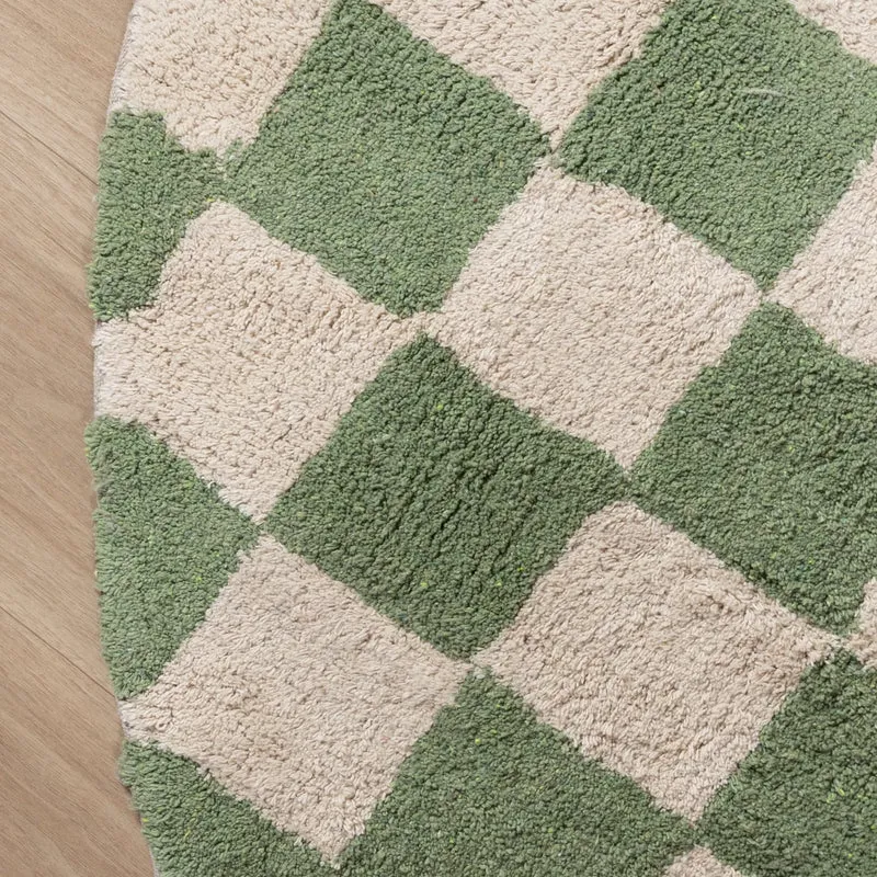 Rund Retro Teppich - Gambit Grün Weiß
