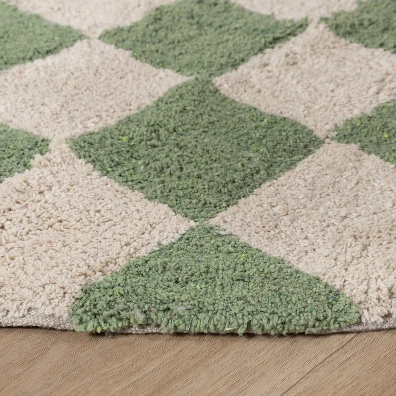 Rund Retro Teppich - Gambit Grün Weiß