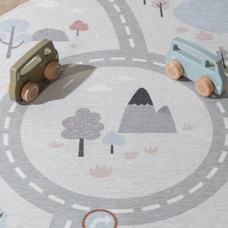 Auto Spielteppich Rund - Rocky Ride Weiß