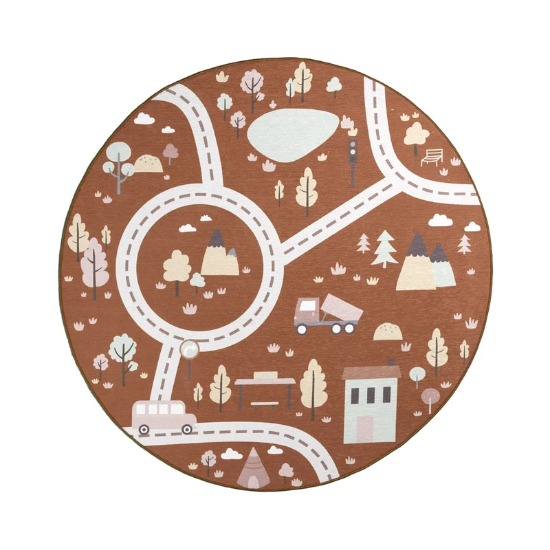 Auto Spielteppich Rund - Rocky Ride Terracotta
