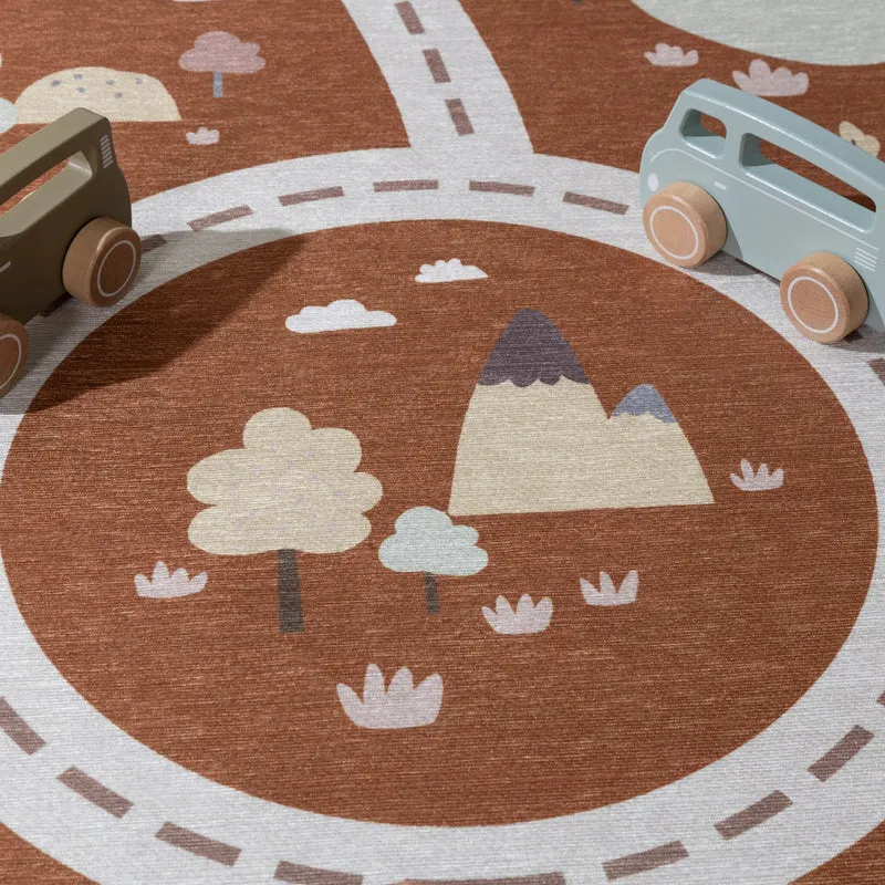 Auto Spielteppich Rund - Rocky Ride Terracotta