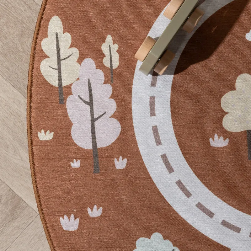 Auto Spielteppich Rund - Rocky Ride Terracotta