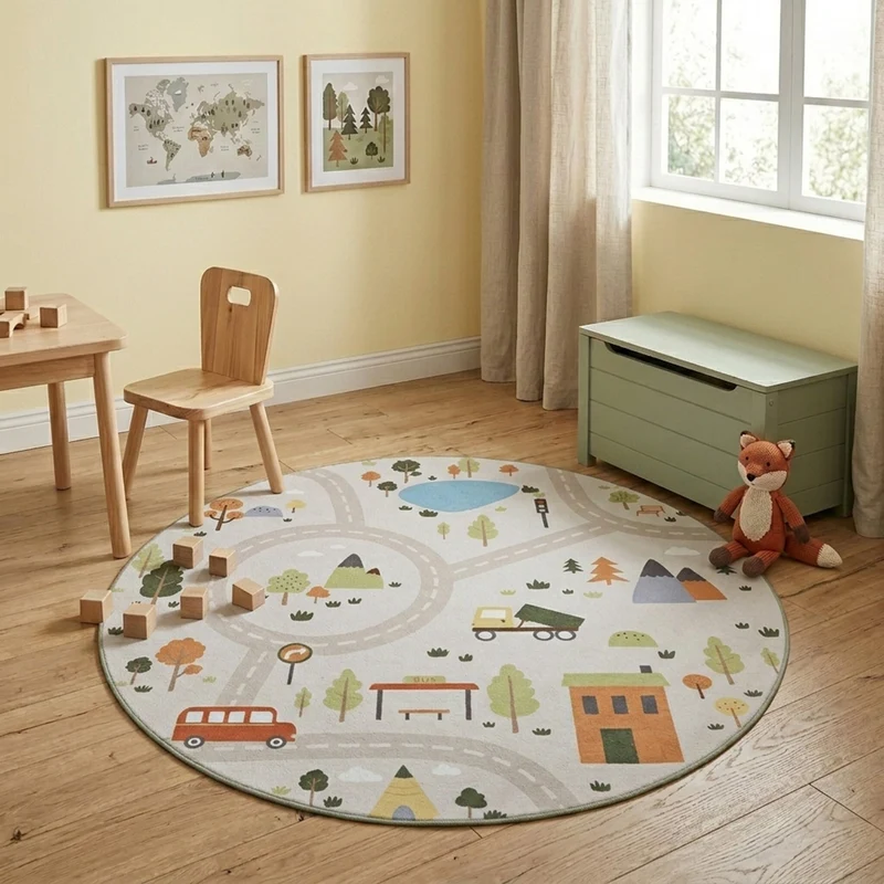 Auto Spielteppich Rund - Rocky Ride Grau