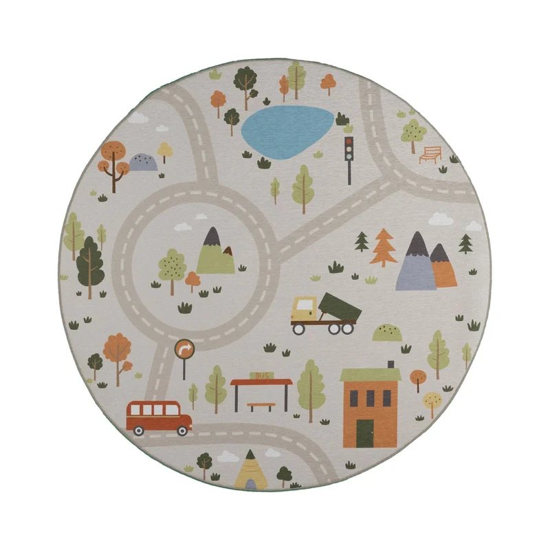 Auto Spielteppich Rund - Rocky Ride Grau