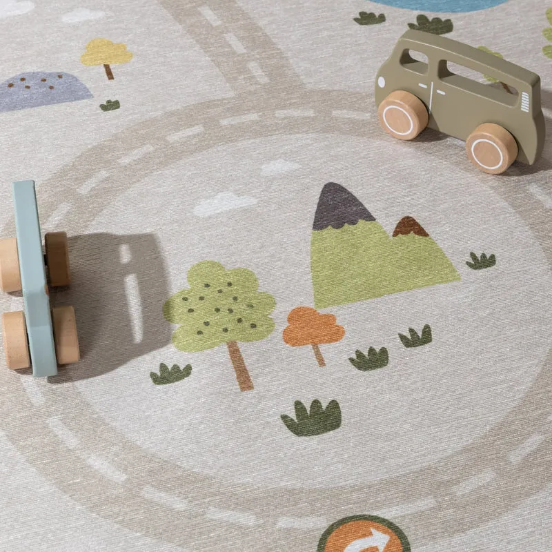 Auto Spielteppich Rund - Rocky Ride Grau