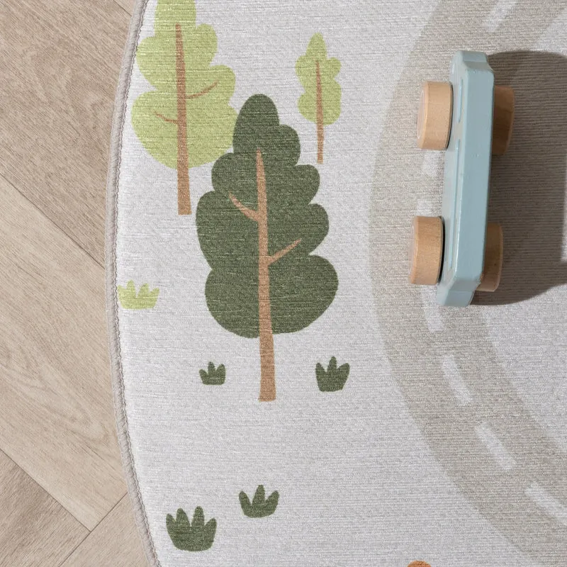 Auto Spielteppich Rund - Rocky Ride Grau