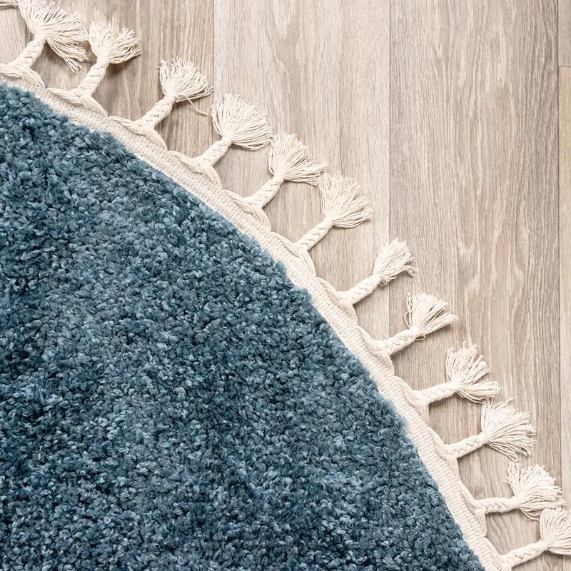Teppich Hochflor Rund - Lofty Fringe Blau