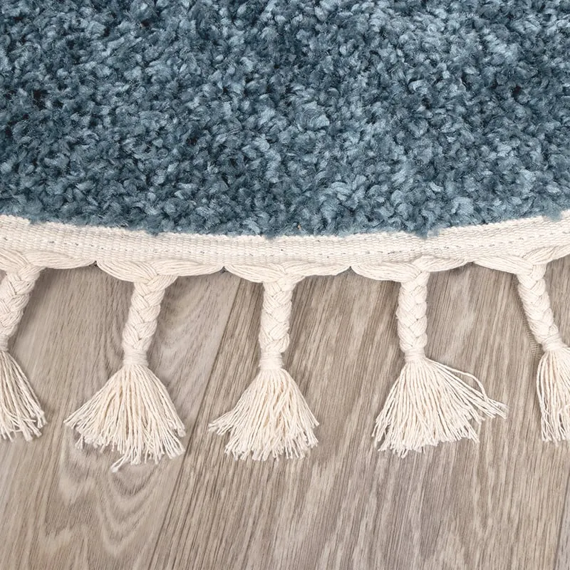 Teppich Hochflor Rund - Lofty Fringe Blau