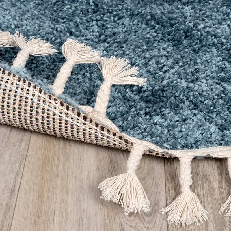 Teppich Hochflor Rund - Lofty Fringe Blau