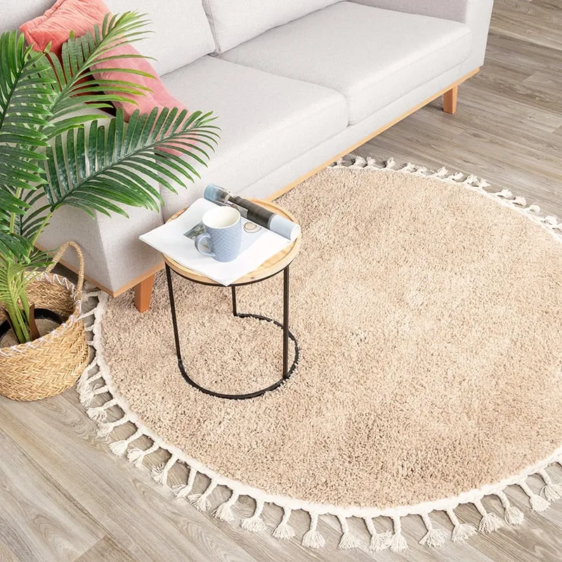 Teppich Hochflor Rund - Lofty Fringe Beige