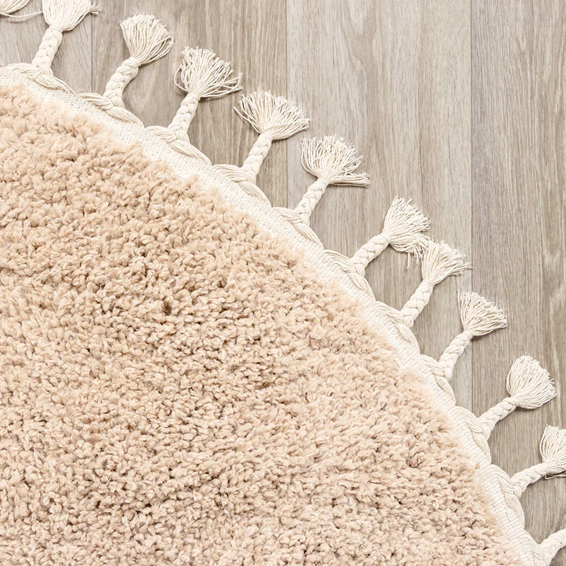 Teppich Hochflor Rund - Lofty Fringe Beige