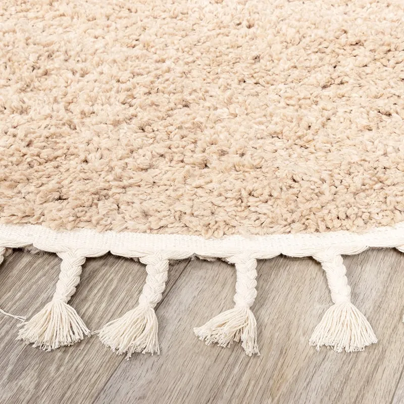 Teppich Hochflor Rund - Lofty Fringe Beige