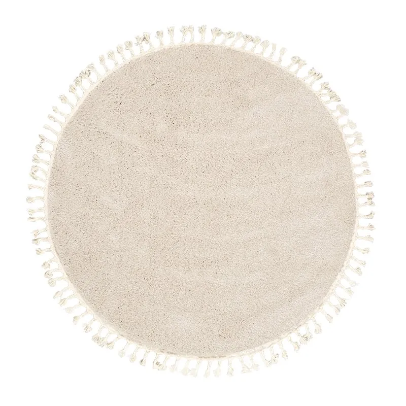 Teppich Hochflor Rund - Lofty Fringe Creme Weiß