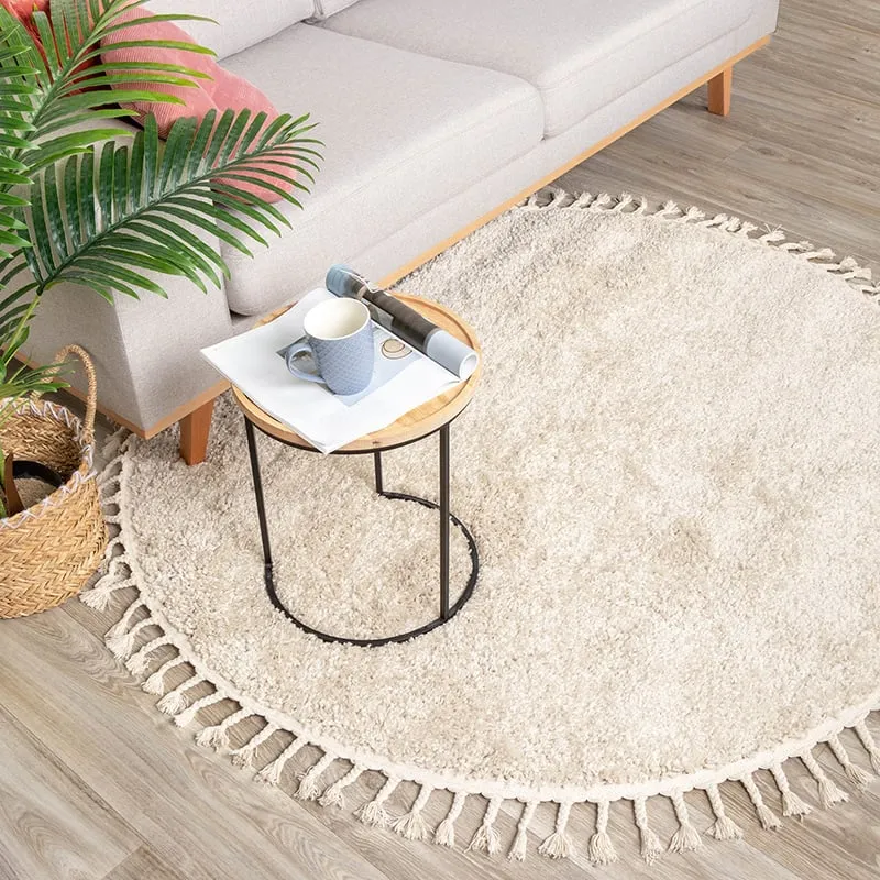 Teppich Hochflor Rund - Lofty Fringe Creme Weiß