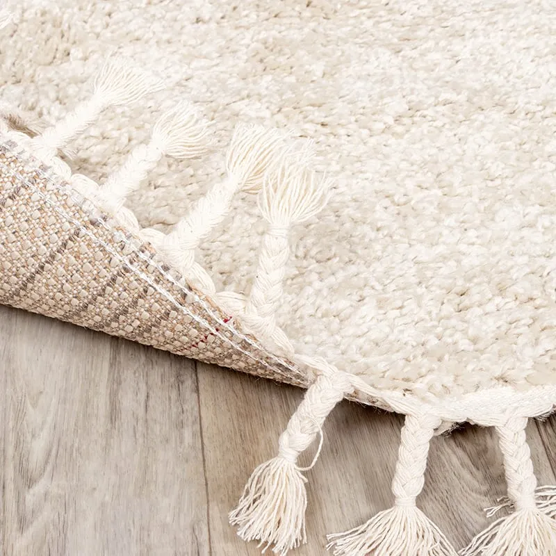 Teppich Hochflor Rund - Lofty Fringe Creme Weiß