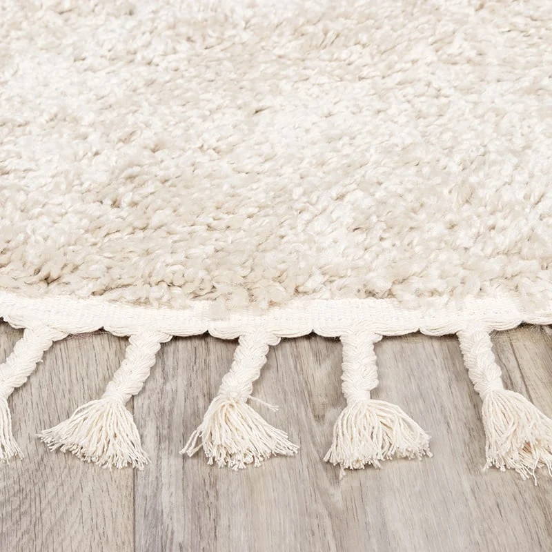 Teppich Hochflor Rund - Lofty Fringe Creme Weiß