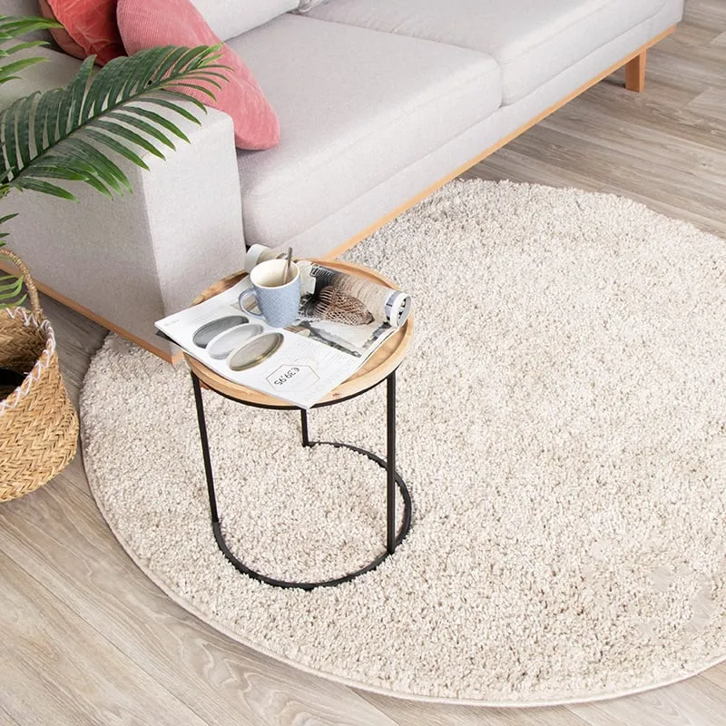 Teppich Hochflor Rund - Lofty Creme Weiß