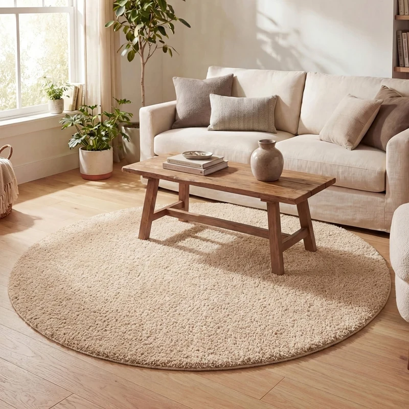 Teppich Hochflor Rund - Lofty Beige