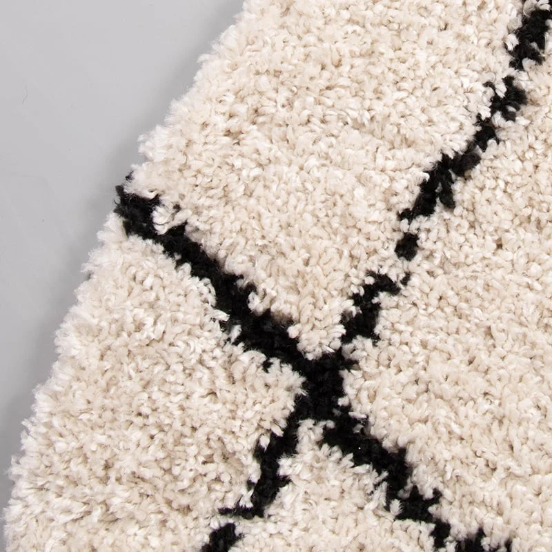 Teppich Hochflor Rund - Grand Lines Creme Schwarz