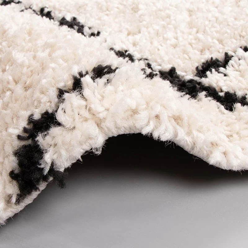Teppich Hochflor Rund - Grand Lines Creme Schwarz