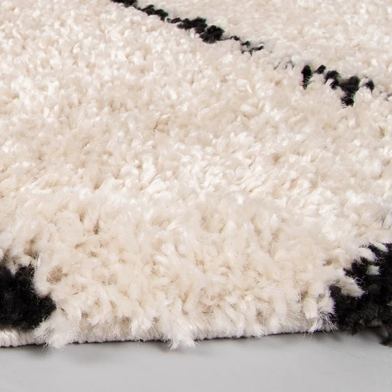 Teppich Hochflor Rund - Grand Lines Creme Schwarz