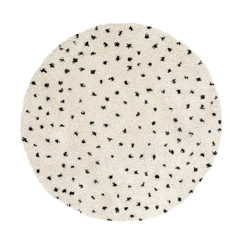 Teppich Hochflor Rund - Grand Dots Creme Schwarz