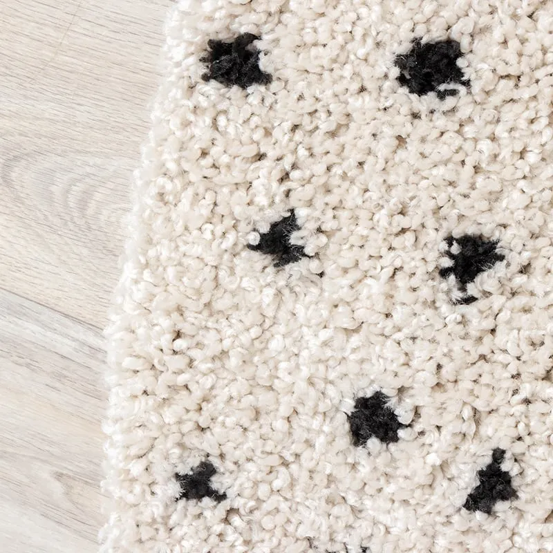 Teppich Hochflor Rund - Grand Dots Creme Schwarz