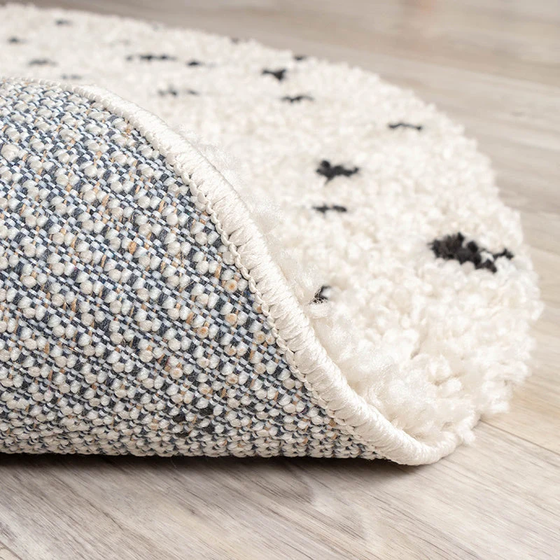 Teppich Hochflor Rund - Grand Dots Creme Schwarz