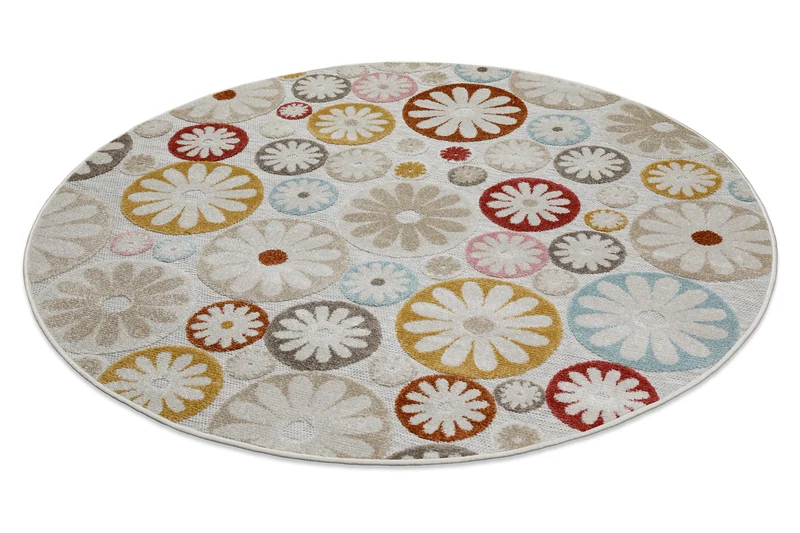 In & Outdoorteppich Rund Beige Bunt "Flowerdrops" WECONhome