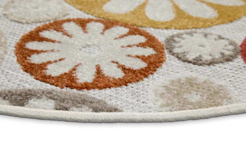 In & Outdoorteppich Rund Beige Bunt "Flowerdrops" WECONhome
