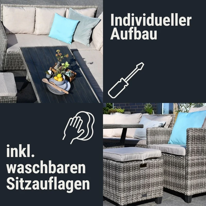 Outdoor Esssitzgruppe "Elli" 8 Personen, inkl. Sitzkissen