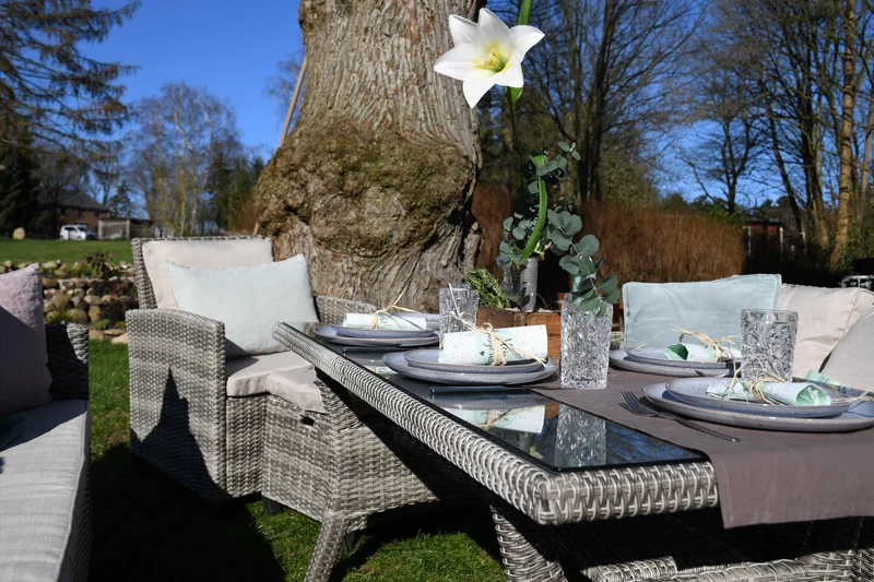 Outdoor Esssitzgruppe "Elli" 8 Personen, inkl. Sitzkissen