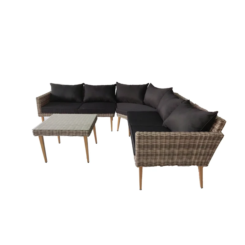Garten Ecksofa "Zac" 5-Sitzer, mit Beistelltisch und Sitzkissen