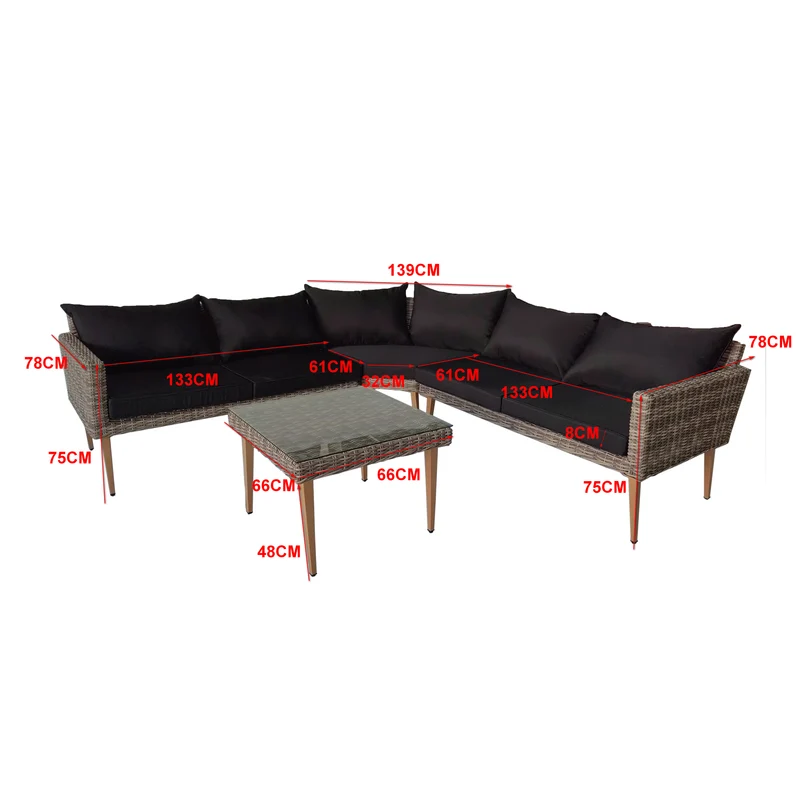 Garten Ecksofa "Zac" 5-Sitzer, mit Beistelltisch und Sitzkissen