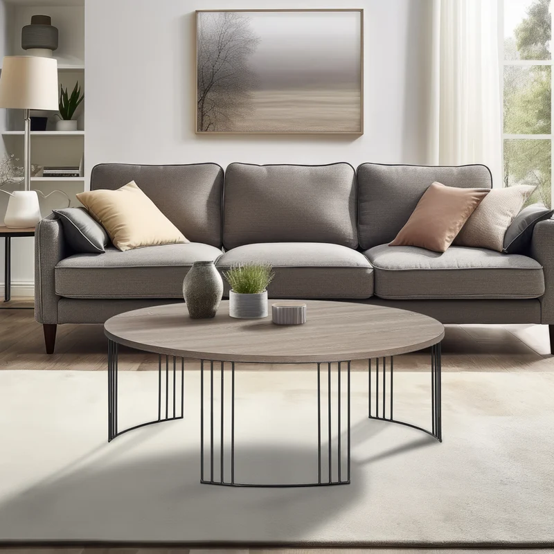 Couchtisch Izza, 95x95cm in Eichendekor mit Metallbeinen
