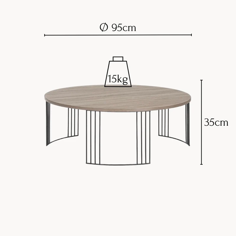 Couchtisch Izza, 95x95cm in Eichendekor mit Metallbeinen