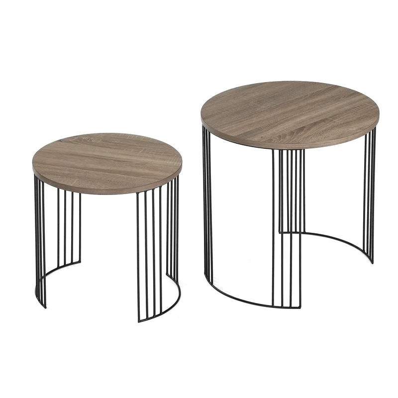 Couchtisch 2er-Set Izza 55x55x55cm und 45x45x45cm (2er Set), in modernem Eichendekor mit Metallbeinen