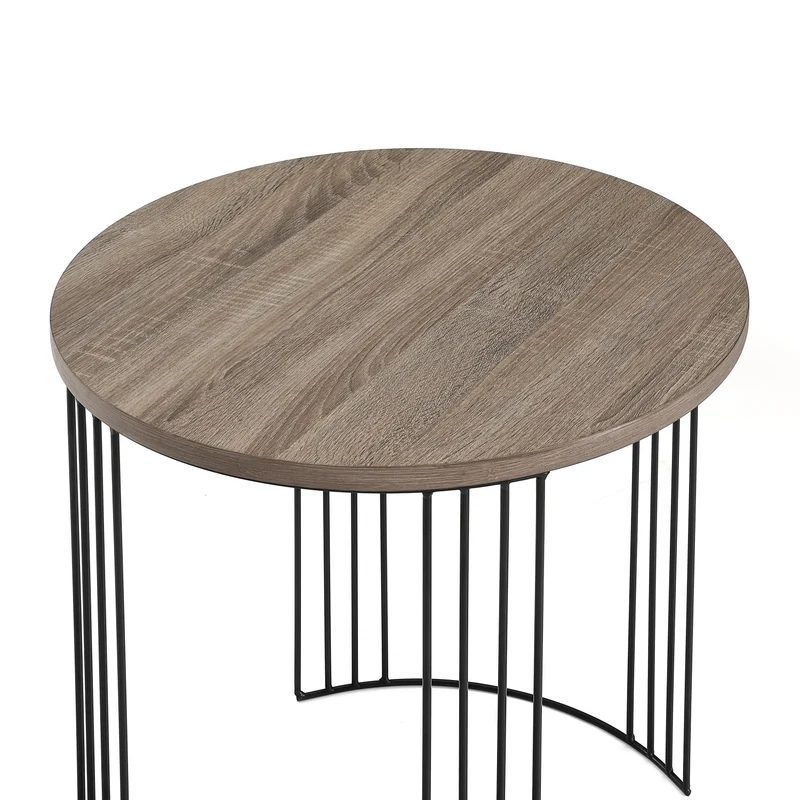 Couchtisch 2er-Set Izza 55x55x55cm und 45x45x45cm (2er Set), in modernem Eichendekor mit Metallbeinen
