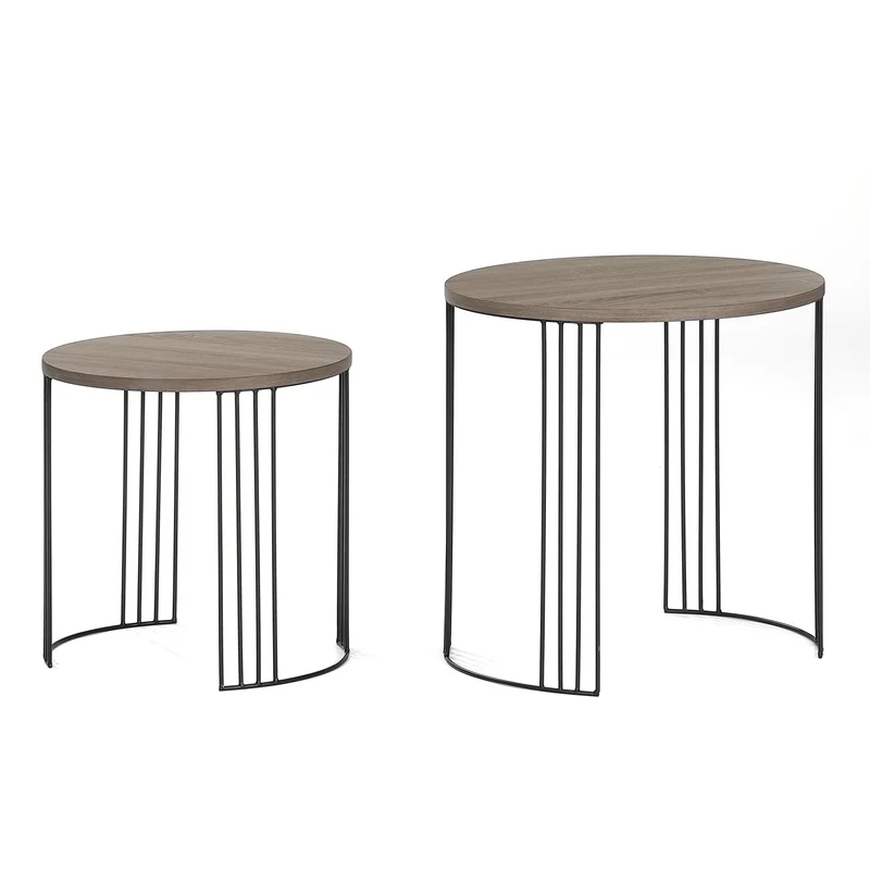 Couchtisch 2er-Set Izza 55x55x55cm und 45x45x45cm (2er Set), in modernem Eichendekor mit Metallbeinen