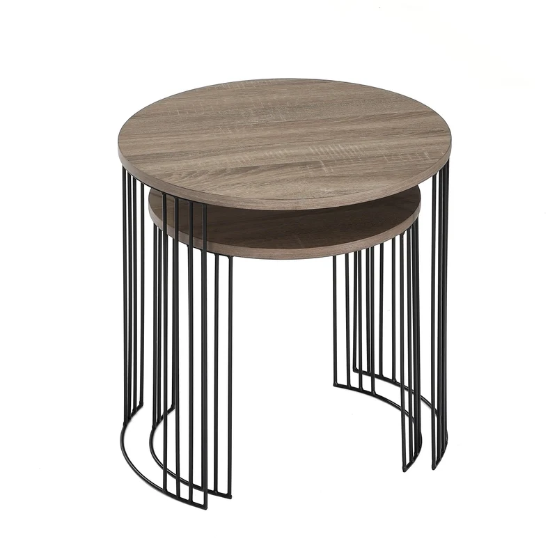 Couchtisch 2er-Set Izza 55x55x55cm und 45x45x45cm (2er Set), in modernem Eichendekor mit Metallbeinen