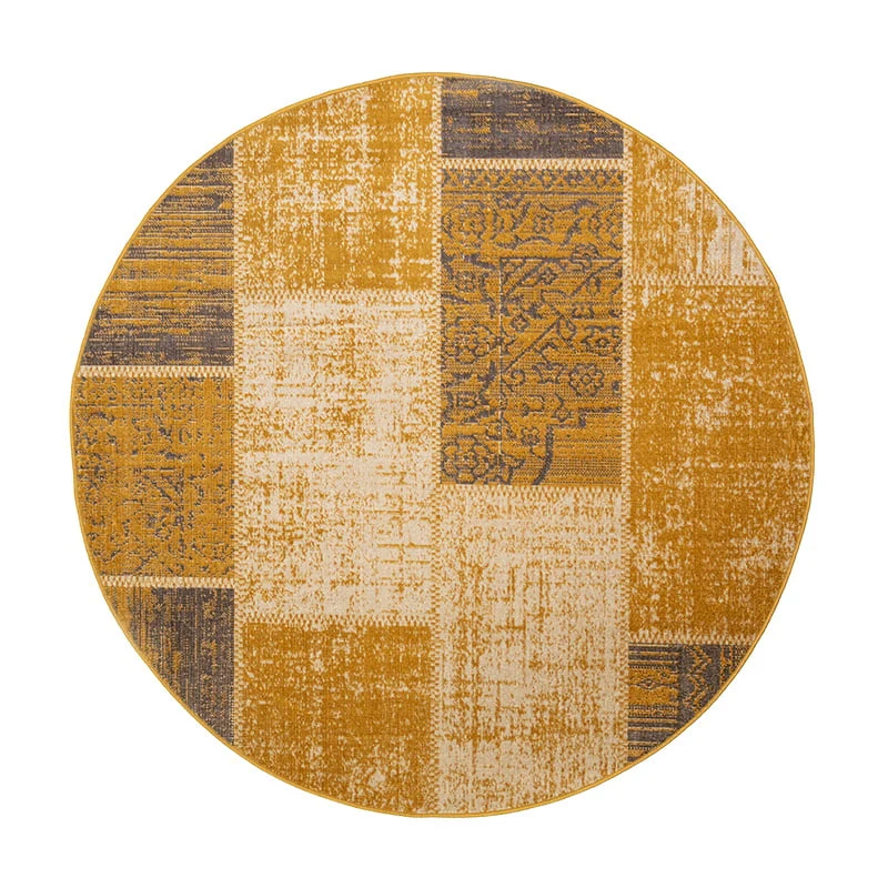 Teppich Vintage Rund - Spring Patchwork Ockergelb Taupe