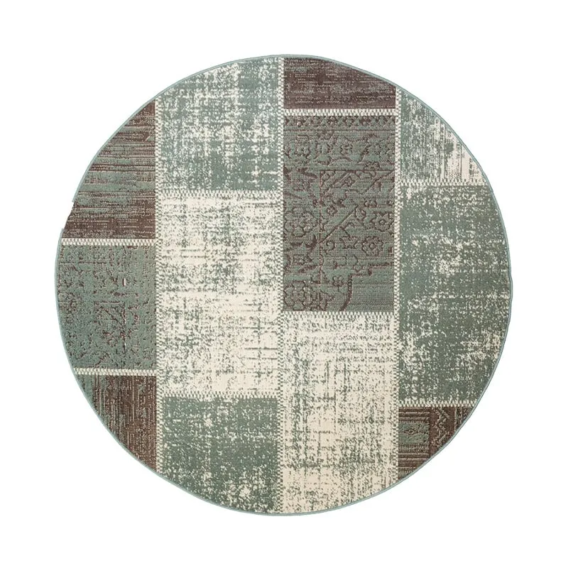 Teppich Vintage Rund - Spring Patchwork Grün Grau